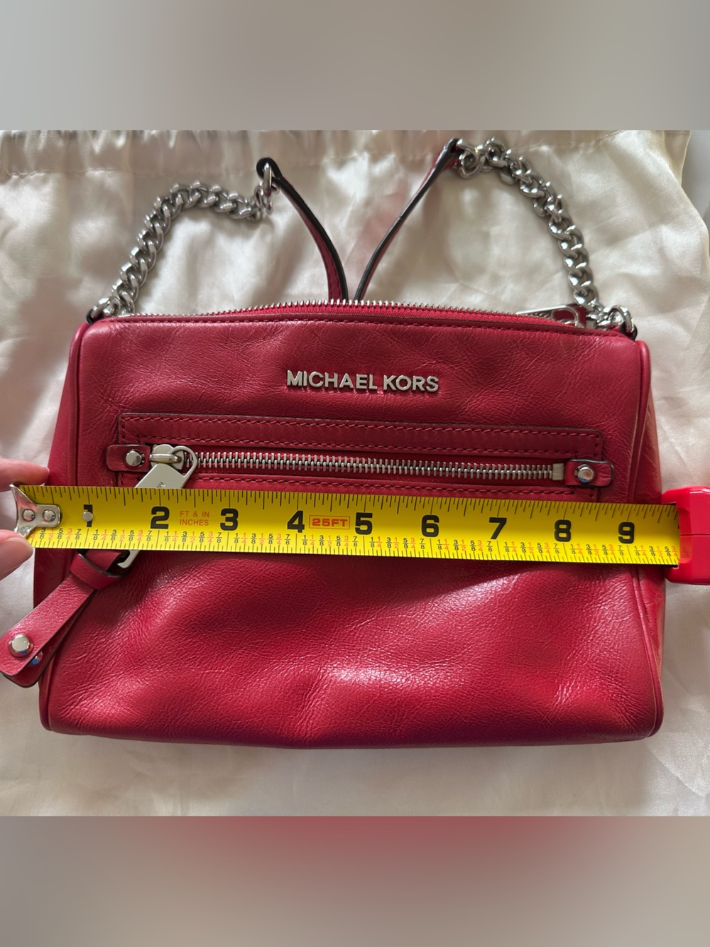Michael Kors Cherry Red Leather Crossbody with Chain Strap - Picture 5 of 6